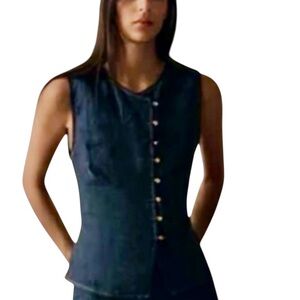 Zara Linen Vest Size Large Indigo Blue Old Money Menswear Preppy